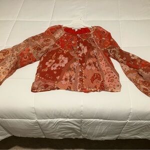 Floral Sheer Blouse with Button Front